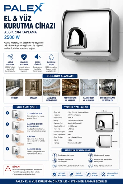 Palex El&Yüz Kurutma Cihazı Abs Krom Kaplama 2500 W ürün görseli 1