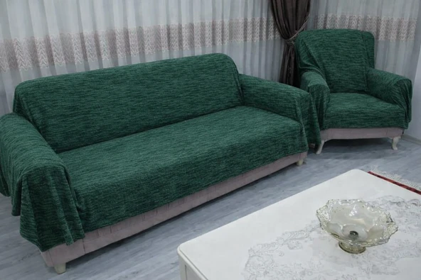 Mandaş Şönil Dokuma Koltuk Örtüsü Maxi Takım 3+3+1+1 k yeşil ürün görseli 1