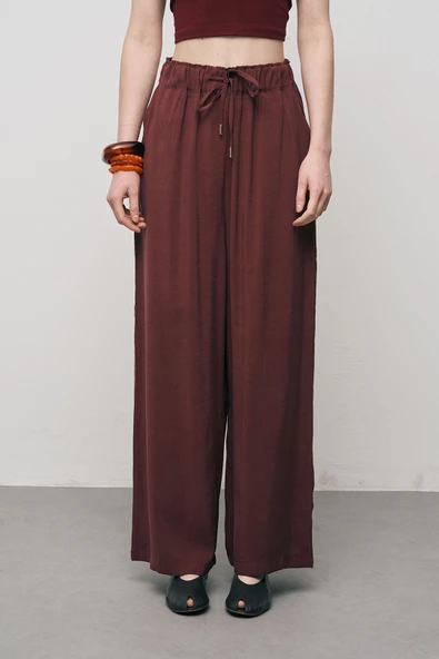 Kadın Basic Modal Bol Paça Beli Lastikli Dökümlü Pantolon ürün görseli 1
