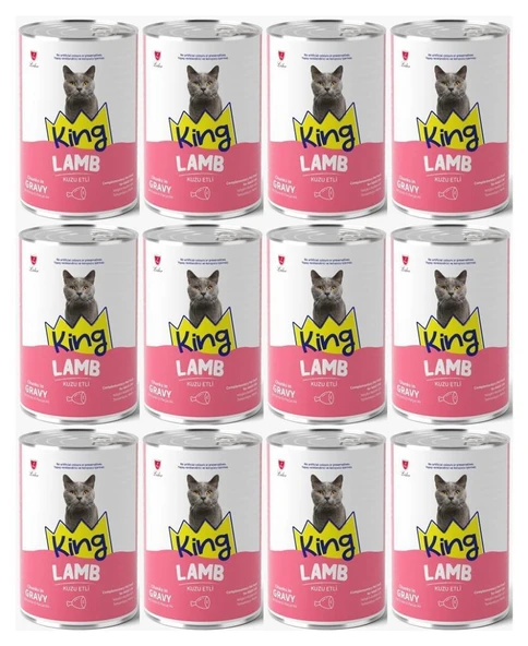 King Sos İçinde Et Parçacıklı Kuzu Etli Yetişkin Kedi Konservesi 400 Gr (12 Adet) ürün görseli 1