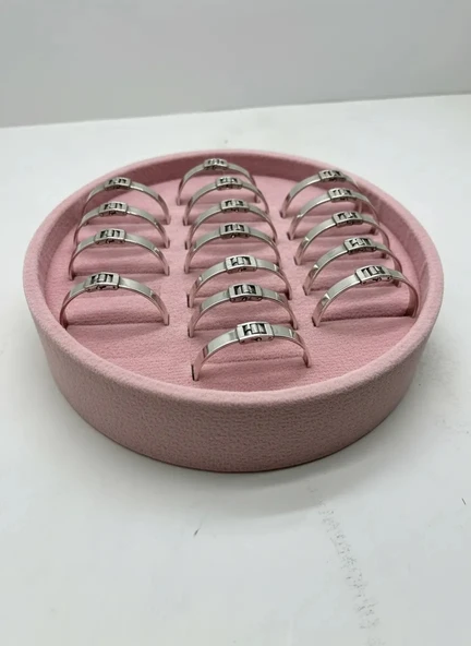Süet Kumaş Pembe Renk 20x20 Cm Yuvarlak Batırmalı Bileklik Kelepçe Tablası ürün görseli 1