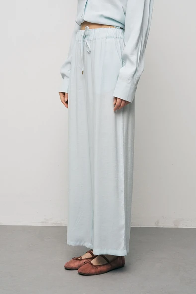 Kadın Basic Modal Bol Paça Beli Lastikli Dökümlü Pantolon - Resim 6