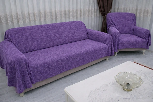 Mandaş Şönil Dokuma Koltuk Örtüsü Maxi Takım 3+3+1+1 Mor ürün görseli 1