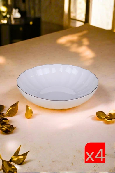 Kütahya Porselen Bone Luz Altın Yaldzlı Bowl Kase 25x6cm 2000ml 4 lü BNLZF25KS00 ürün görseli 1