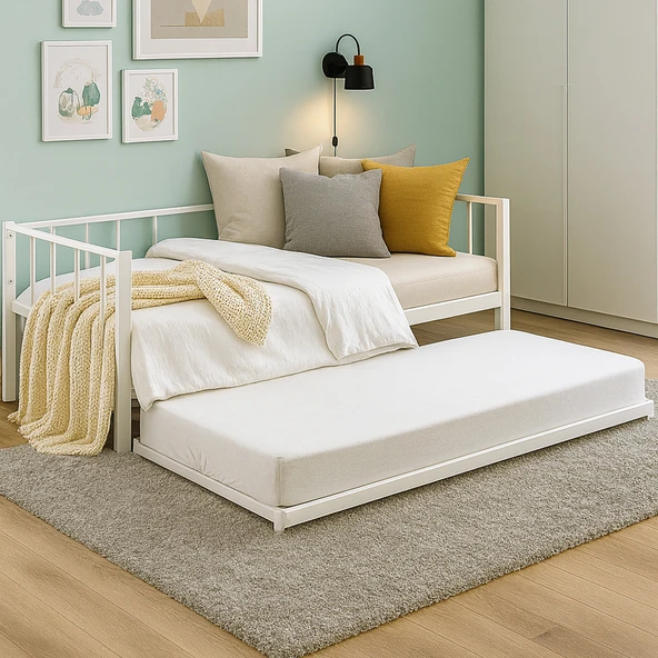 Unimet Titan Yavrulu Daybed Karyola Divan Sedir Beyaz 80x190-90x190 ürün görseli 1