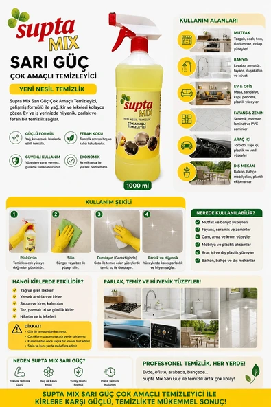 Supta Mix Sarı Güç Çok Amaçlı Temizleyici 1000 ml ürün görseli 1