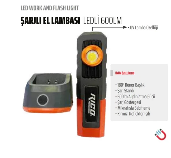 Rico Şarjlı Led Lamba 600 Lümen Standlı 013-RC0027 ürün görseli 1