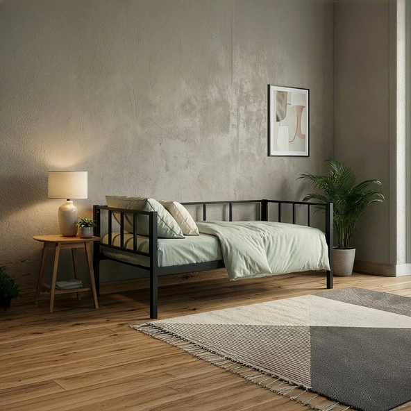 Unimet Titan Daybed Tek Kişilik Sedir Metal Karyola - Siyah 90X190 ürün görseli 1
