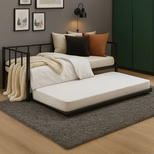 Unimet Titan Yavrulu Daybed Karyola Divan Sedir Siyah 80x190-90x190 ürün görseli 1