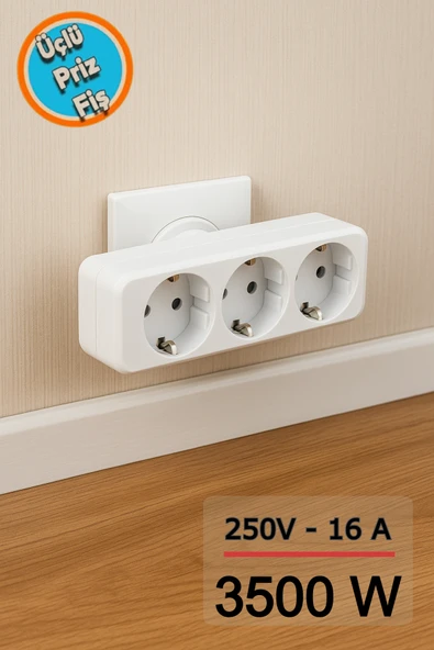 Üçlü Golyat Düz Fiş Priz 250V 16A 3500W Güçlü Priz Çoklayıcı Üçlü Fiş Adaptör Ev Ofis Kullanım ürün görseli 1
