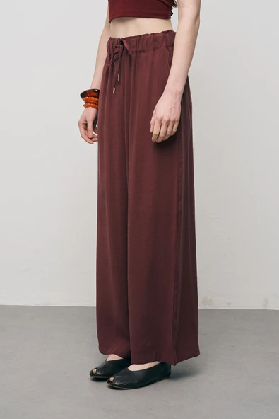 Kadın Basic Modal Bol Paça Beli Lastikli Dökümlü Pantolon - Resim 2