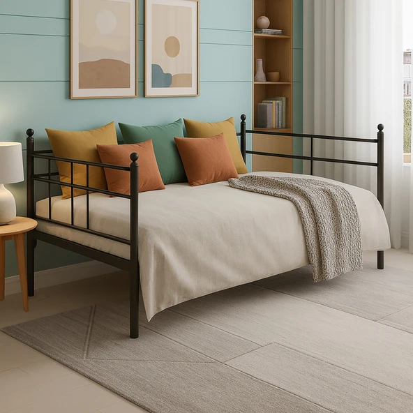 Unimet Soho Daybed Tek Kişilik Sedir Metal Karyola - Siyah (90X190 - 90X200) ürün görseli 1