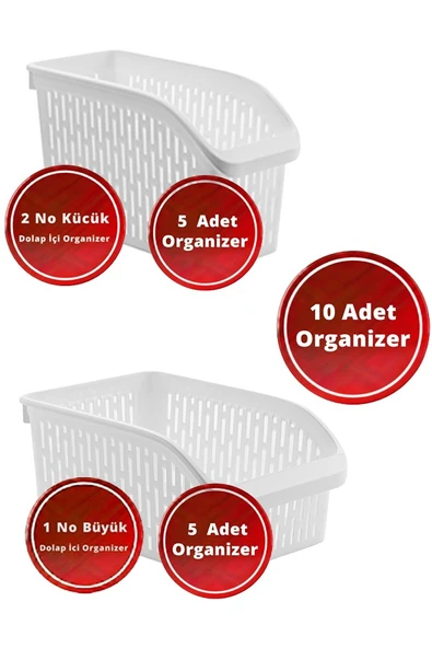 10 Adet Set (5x Küçük - 5x Büyük) Buzdolabı Raf Düzenleyicisi ürün görseli 1