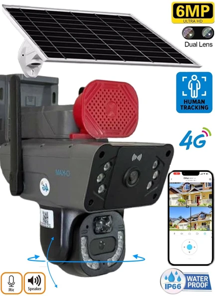 O-kam 3815 4G 6MP Dual Lens Güneş Panelli Solar Sirenli Güvenlik Kamerası ürün görseli 1