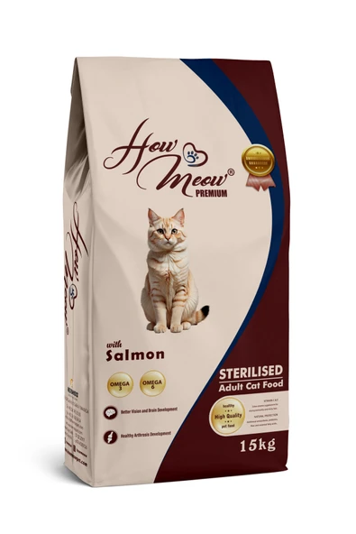 HOW MEOW KISIRLAŞTIRILMIŞ YETİŞKİN KEDİ KURU MAMASI SOMONLU 15 KG ürün görseli 1