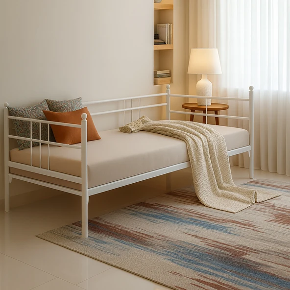 Unimet Soho Daybed Tek Kişilik Sedir Metal Karyola - Beyaz (90X190 - 90X200) ürün görseli 1