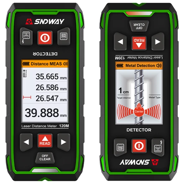Sndway SW-6100GT Duvar Metal-Ahşap Dedektörü ve Lazer Mesafe Ölçer 120M ürün görseli 1