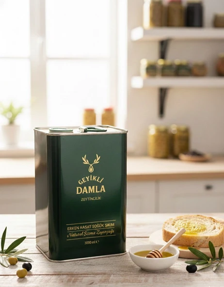 Geyikli Damla Erken Hasat Soğuk Sıkım Naturel Sızma Zeytinyağı (3 Litre) ürün görseli 1