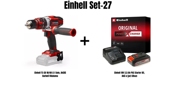 Einhell Set-27(Einhell TE-CD 18/48 Li-i Solo, Akülü Darbeli Vidalama+Einhell 18V 2,5 Ah PXC Starter Kit, Akü & Şarj Cihazı) ürün görseli 1