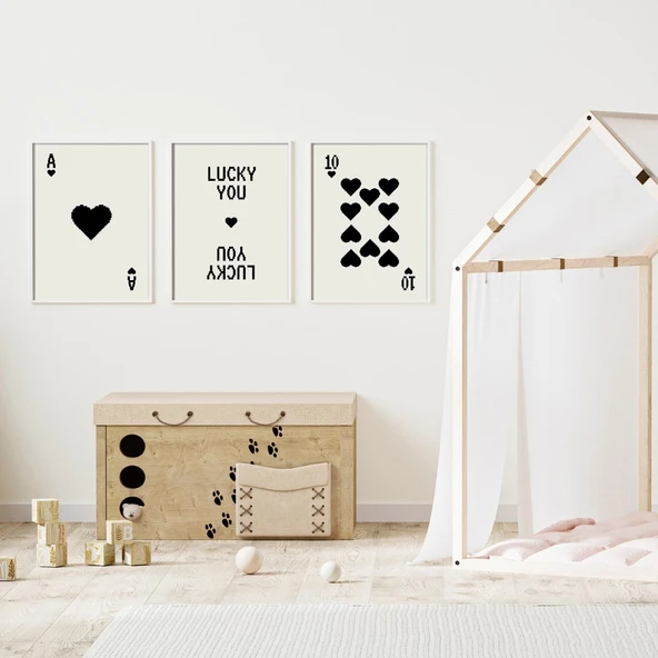 Siyah Kartlar Duvar Tablosu Çerçeveli 3'lü Set Beyaz Renk 21 x 30 Boyut/Ebat ürün görseli 1