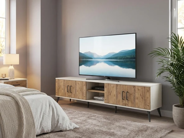 Dienni Arges TV Ünitesi 3 Raflı 4 Kapaklı 220x30x51 Aytaşı-Çam ürün görseli 1