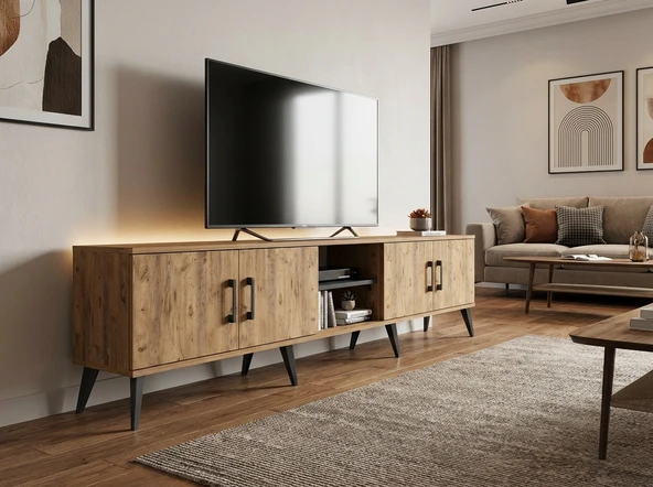 Dienni Arges TV Ünitesi 3 Raflı 4 Kapaklı 220x30x51 Çam-Çam/Antrasit ürün görseli 1