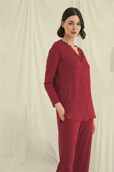Arias Closet Uzun Kollu Boydan Düğmeli V Yaka Pijama Takımı - Resim 2