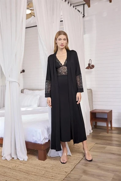 Arias Closet Göğüs ve Sırt Dekolteli Dantelli Sabahlık Takımı ürün görseli 1