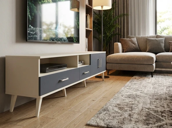 Dienni Arges TV Ünitesi 3 Raflı 2 Çekmeceli 2 Kapaklı 220x30x51 Aytaşı-Antrasit ürün görseli 1