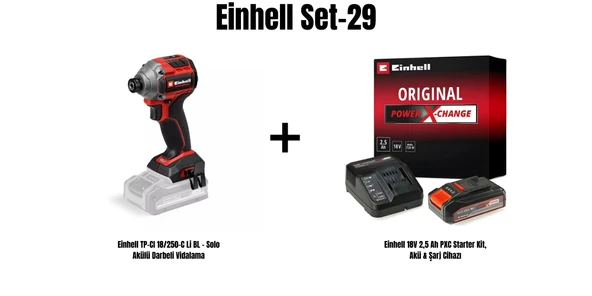 Einhell Set-29(Einhell TP-CI 18/250-C Li BL - Solo Akülü Darbeli Vidalama+Einhell 18V 2,5 Ah PXC Starter Kit, Akü & Şarj Cihazı) ürün görseli 1