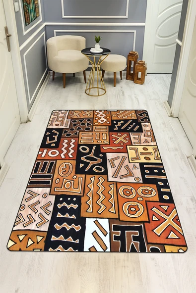 Etnik Desenli Dijital Baskı Kaymaz Taban Halı H0283 RENKLİ 140 X 200 ürün görseli 1
