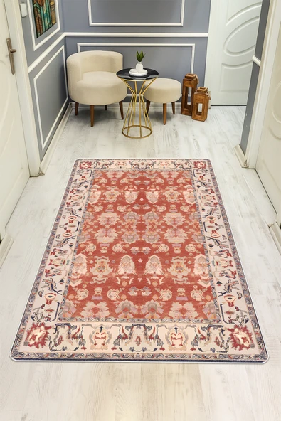 Klasik Desenli Dijital Baskı Kaymaz Taban Halı H0092 RENKLİ 100 X 200 ürün görseli 1