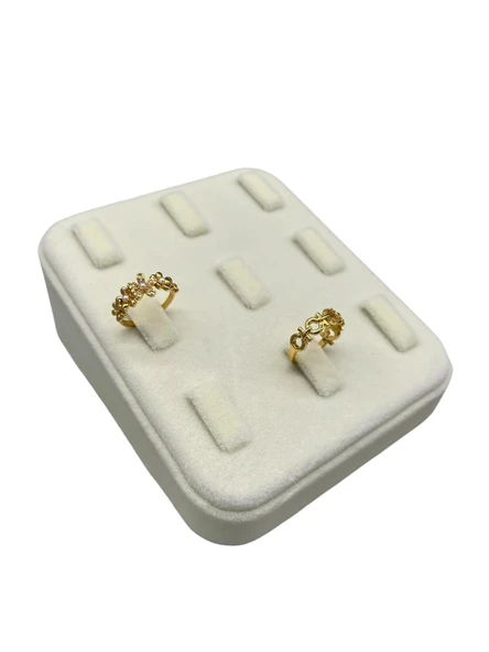Süet Kumaş Krem Renk 12/11 cm Çoklu Tırnaklı Yüzük Sergileme Aksesuar ürün görseli 1