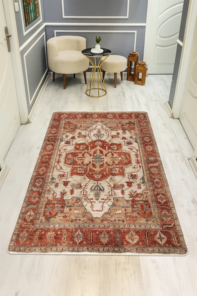 Klasik Desenli Dijital Baskı Kaymaz Taban Halı H0087 RENKLİ 120 X 180 ürün görseli 1