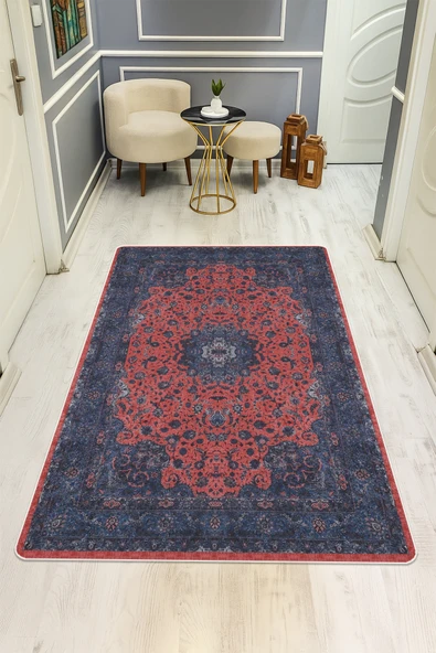 Klasik Desenli Dijital Baskı Kaymaz Taban Halı H0091 RENKLİ 80 X 150 ürün görseli 1