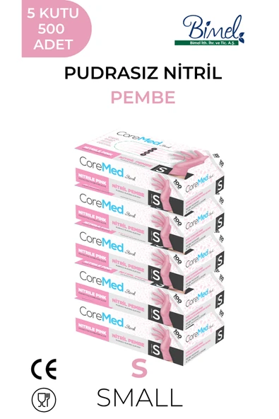 Nitril Pembe Pudrasız Muayene Eldiveni S - 5 Paket 100 lü ürün görseli 1
