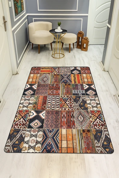 Etnik Desenli Dijital Baskı Kaymaz Taban Halı H0844 RENKLİ 80 X 200 ürün görseli 1