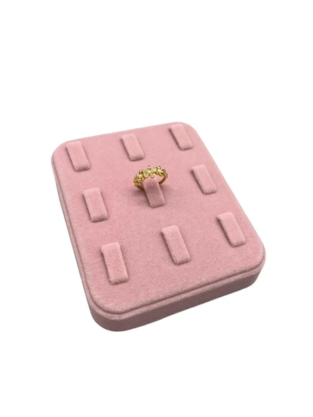 Süet Kumaş Pembe Renk 12/11 cm Çoklu Tırnaklı Yüzük Sergileme Aksesuar ürün görseli 1