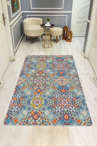 Etnik Desenli Etnik Desenli Dijital Baskı Kaymaz Taban Halı H0132 RENKLİ 80 X 200 ürün görseli 1