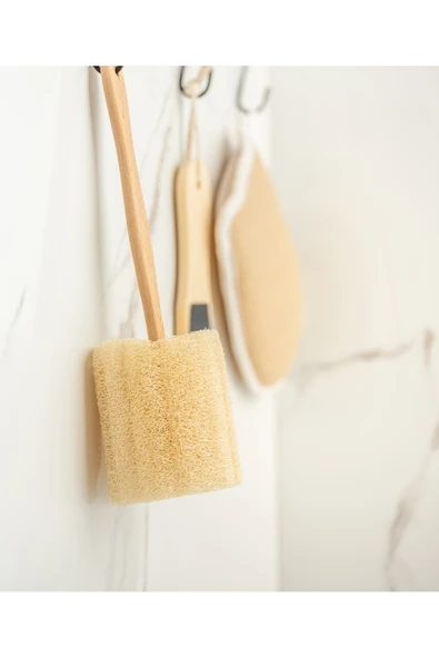 Ahşap Saplı Kabak Lifi Sırt Kesesi Banyo Kesesi ürün görseli 1