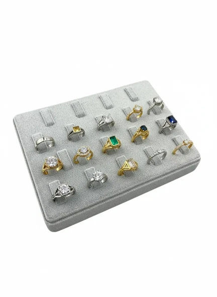Süet Kumaş Gri Renk 18/13 cm Çoklu Tırnaklı Yüzük Sergileme Aksesuar ürün görseli 1
