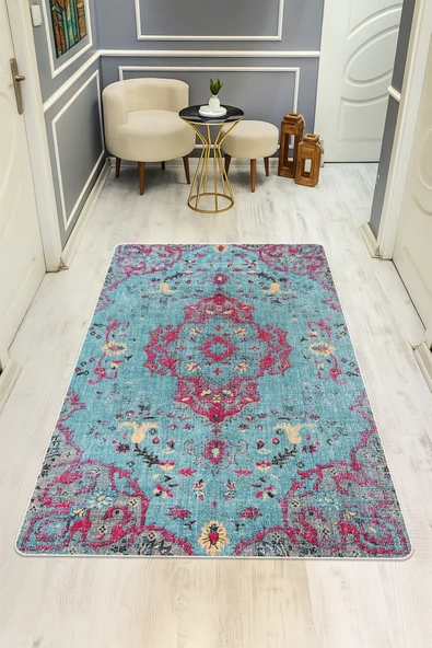 Eskitme Desenli Dijital Baskı Kaymaz Taban Halı H0084 RENKLİ 140 X 200 ürün görseli 1