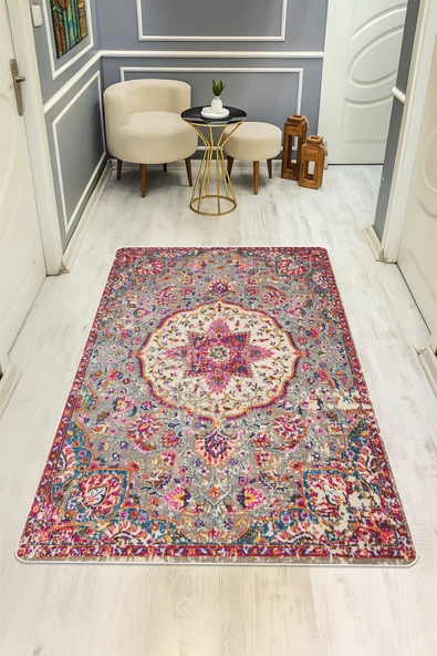 Klasik Desenli Dijital Baskı Kaymaz Taban Halı H0103 RENKLİ 80 X 300 ürün görseli 1