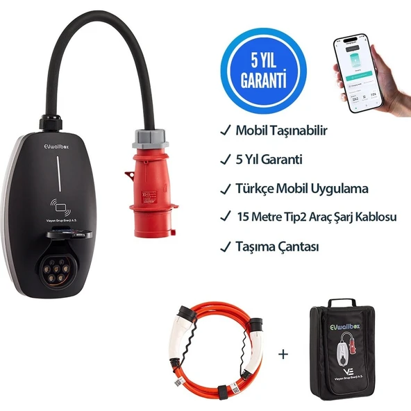 22KW V3 Türkçe Mobil Uygulama 5 Yıl Garanti, (15 Metre Tip 2 Kablo, Taşıma Çantası ve 220V Dönüştürücü Adaptör) ürün görseli 1