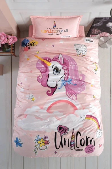 Ranforce %100 Pamuk Tek Kişilik Nevresim Takımı Pink Dreams V1 Pudra ürün görseli 1