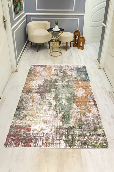 Eskitme Desenli Dijital Baskı Kaymaz Taban Halı H0074 RENKLİ 120 X 180 ürün görseli 1