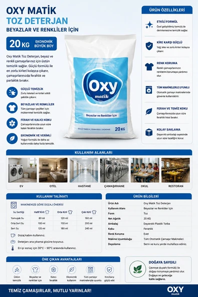 Oxy Matik Beyazlar Ve Renkliler İçin Toz Deterjan 20 Kg ürün görseli 1