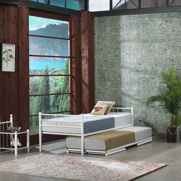 Unimet İkiz Tek-Çift Kişilik Metal Karyola Beyaz 80x200-90x200 ürün görseli 1