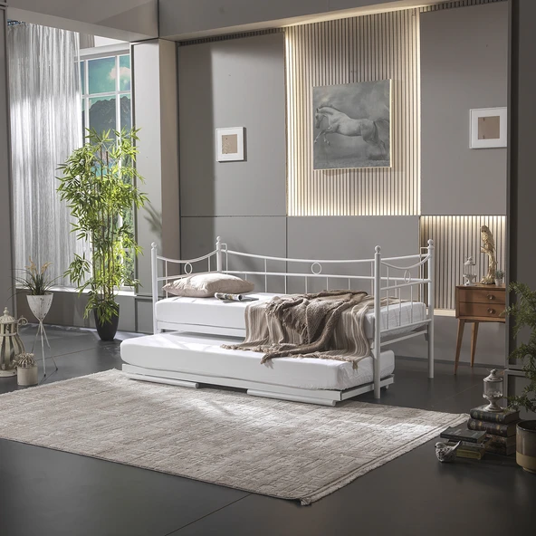 Unimet Daily Yavrulu Daybed Tek Ve Çift Kişilik Sedir Metal Karyola Beyaz 80x200-90x200 ürün görseli 1