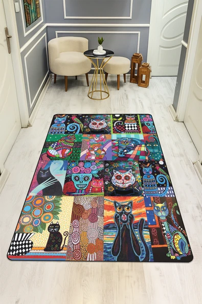 Etnik Desenli Dijital Baskı Kaymaz Taban Halı H0290 RENKLİ 80 X 150 ürün görseli 1
